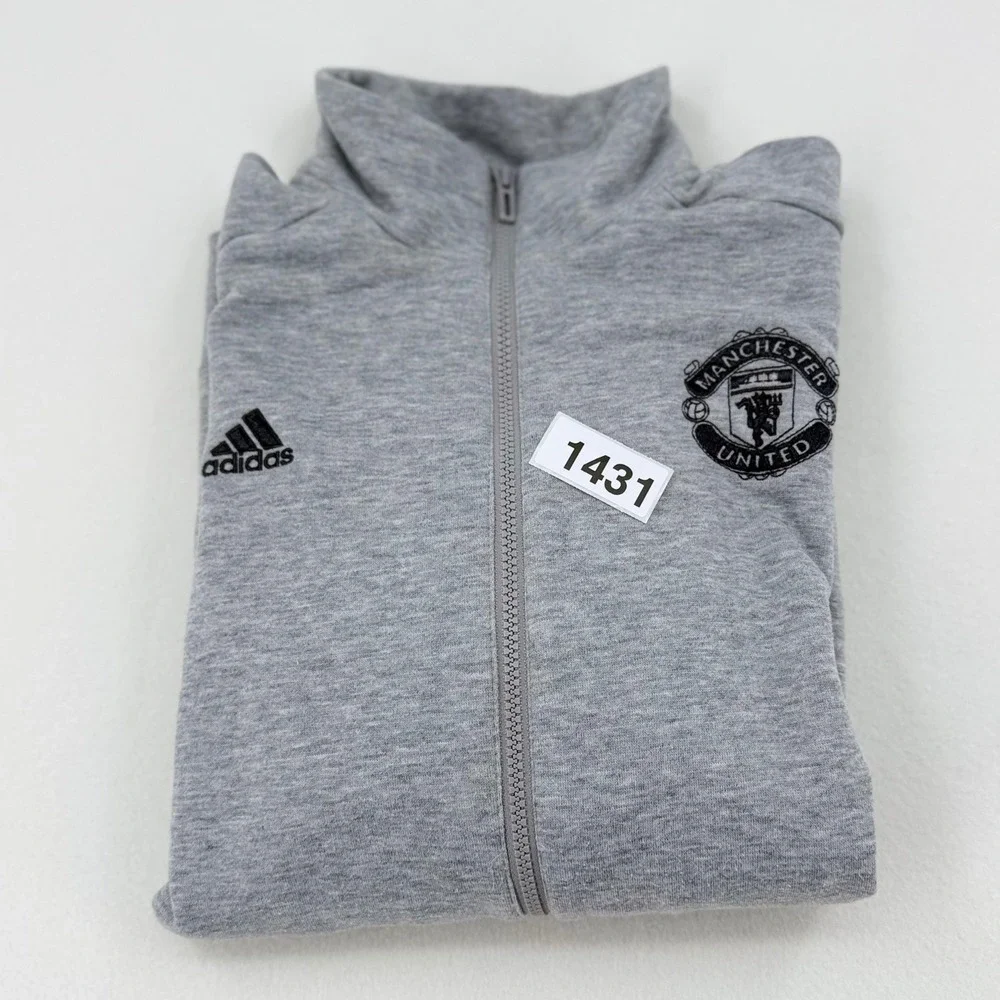 Adidas Manchester United FC Soccer Track Jacket Mens Large Grey AC1932 Excellent